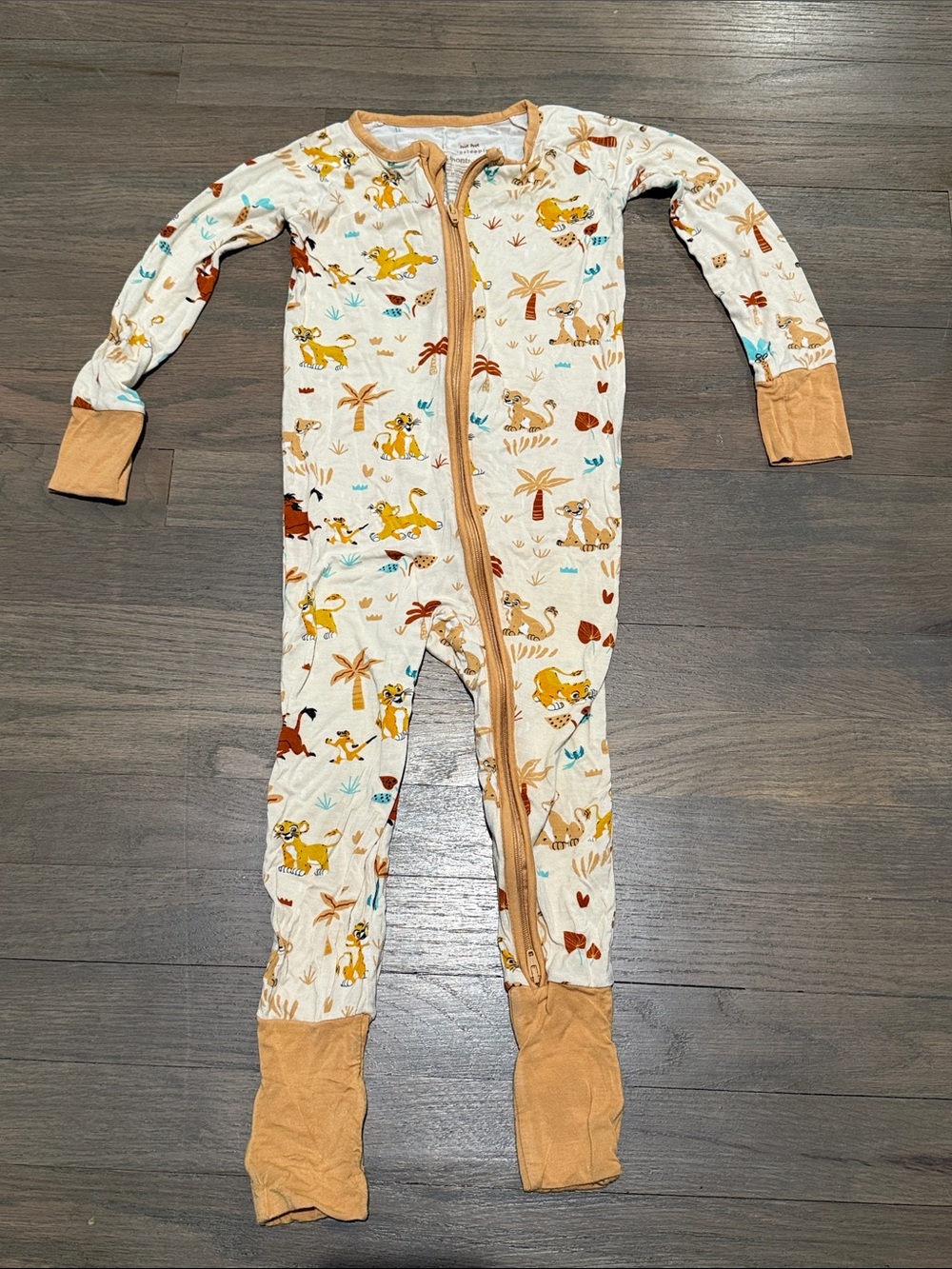 Little Sleepies Cream Safari Zip Footie with Tan Trim
